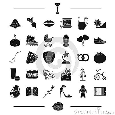 Baseball, mine and other web icon in black style.plants, travel, shoes icons in set collection Vector Illustration