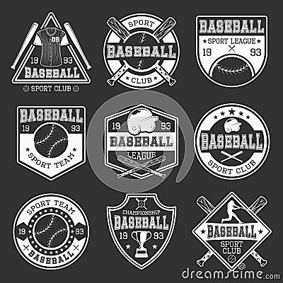 Baseball Monochrome Logos Vector Illustration