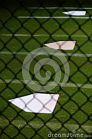 Baseball Pitcher`s Box for Warming Up Pitches Over Home Plate Stock Photo