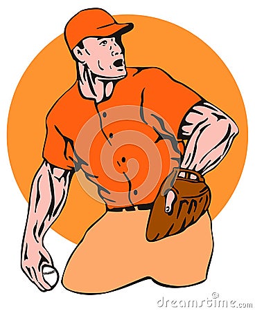 Baseball pitcher side orange Vector Illustration