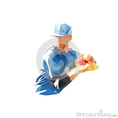 Baseball pitcher throwing ball. Low polygonal logo. Isolated geometric vector drawing from triangles Vector Illustration