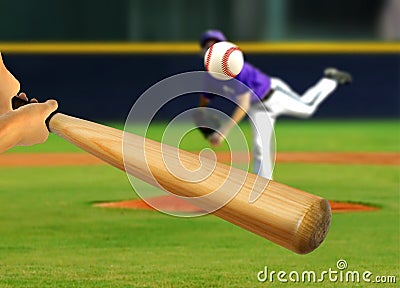 Baseball Pitcher Throwing Ball to Batter Stock Photo