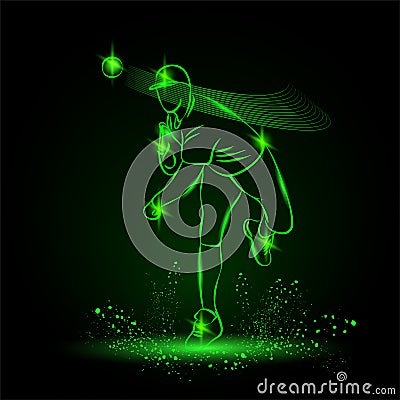 Baseball pitcher throws ball. neon style Vector Illustration