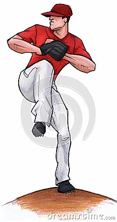 Baseball Pitcher Wind-up Cartoon Illustration