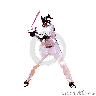 Baseball player, low poly batter silhouette Vector Illustration