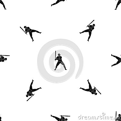 Baseball player with bat pattern seamless black Vector Illustration