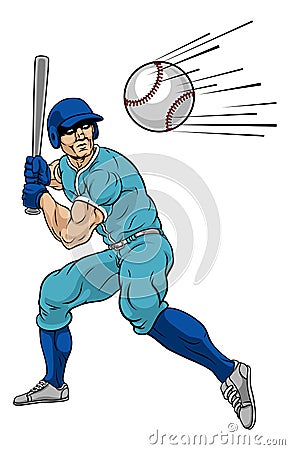 Baseball Player Swinging Bat at Ball for Home Run Vector Illustration