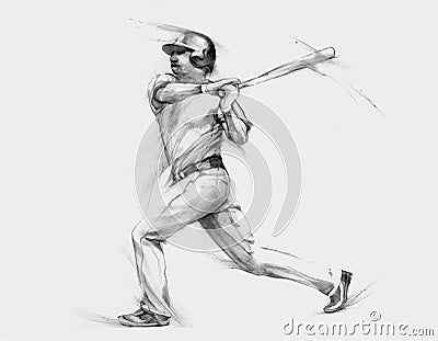 Baseball Player hit the ball, hand drawn graphic Vector Illustration