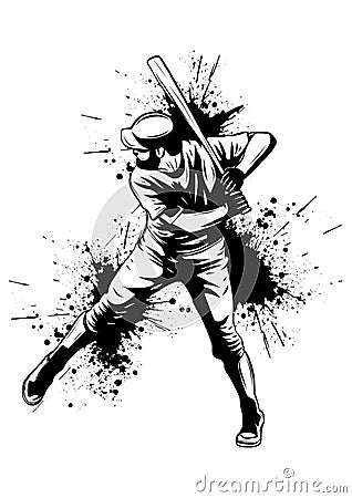 Baseball player, hitter swinging with bat, abstract isolated vector silhouette, ink drawing Vector Illustration