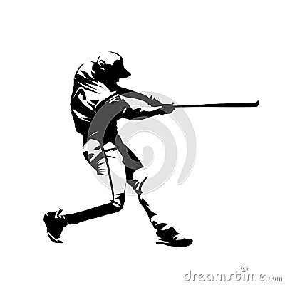 Baseball player, hitter swinging with bat Vector Illustration