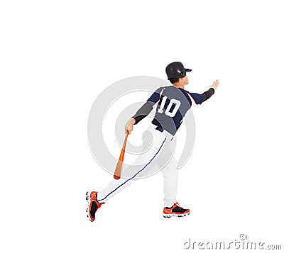 Baseball player hitting ball with bat and home run Stock Photo