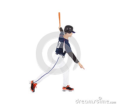 Baseball player hitting ball with bat on the side. Stock Photo