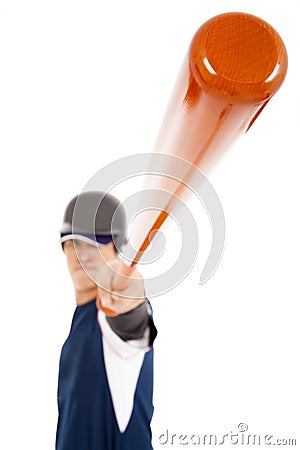 Baseball player holding bat over white background Stock Photo