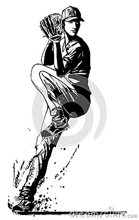 Baseball player on one leg before pitch Vector Illustration