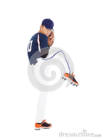 Baseball player pitcher ready pose throwing ball Stock Photo