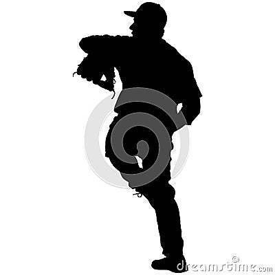 Baseball player, pitcher while throwing ball. Pitcher throwing a ball. Detailed realistic silhouette Stock Photo