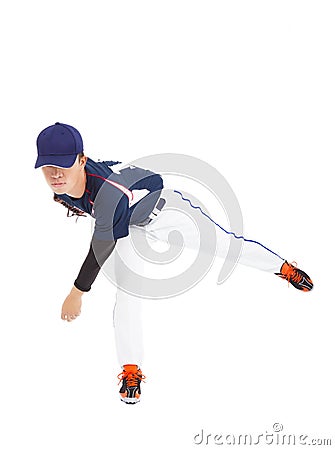 Baseball player pitcher throwing ball Stock Photo