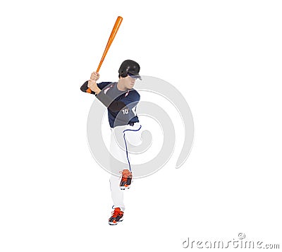 Baseball player ready to hit with bat on the side. Stock Photo