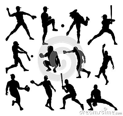 Baseball Player Silhouettes Vector Illustration