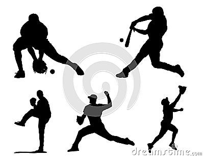 Baseball Player Silhouettes / Icons Vector Illustration