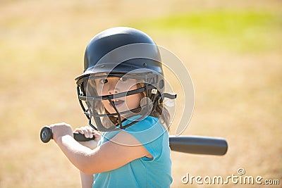 Baseball players kid swinging the bat at a fastball from the pitcher. Stock Photo