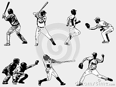 Baseball players set - sketch illustration Vector Illustration