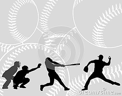 Baseball players silhouettes on the abstract background Vector Illustration