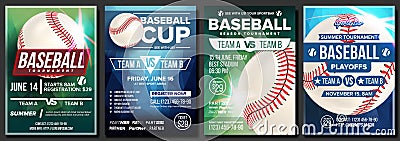 Baseball Poster Set Vector. Design For Sport Bar Promotion. Base. Baseball Ball. Modern Tournament. Sport Game Event Vector Illustration