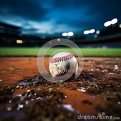Baseball scene chalk lined infield, sporting action on the field Stock Photo