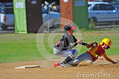 Baseball sliding into the tag. Editorial Stock Photo