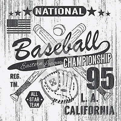 Baseball sport typography, Eastern league los angeles, sketch of crossed baseball batsand Vector Illustration