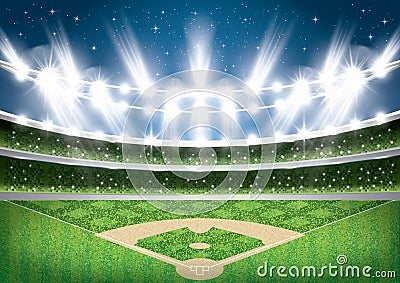 Baseball Stadium with Neon Lights. Arena. Stock Photo