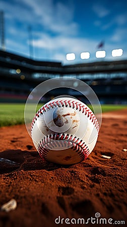 Baseball in the stadium, softball on the field, chalk line Stock Photo