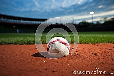 Baseball on the stadium, softball on the baseball field, Baseball on the Infield Chalk Line, AI Generated Stock Photo