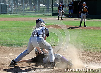 Baseball - Tag At Third Base Stock Photo