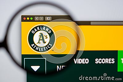 Baseball team Oakland Athletics website homepage. Close up of team logo. Editorial Stock Photo
