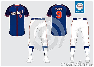 Baseball uniform, sport jersey, t-shirt sport, short, sock template. Baseball t-shirt mock up. Front and back view sport uniform. Vector Illustration