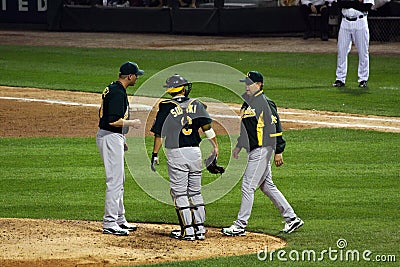 Baseball - visit to the mound Editorial Stock Photo