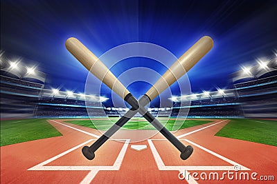 Baseball wooden bats with baseball stadium in motion blur Cartoon Illustration