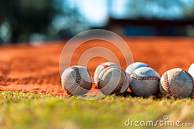 Baseballs on Pitchers Mound Stock Photo