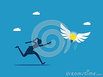 Based on knowledge and ideas. woman chasing a flying light bulb Vector Illustration