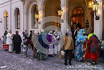 Basel carnival 2023. Group of participants in coloful costumes Editorial Stock Photo