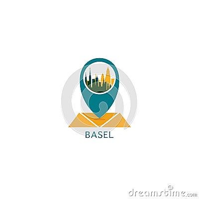 Basel city map pin point vector logo Vector Illustration