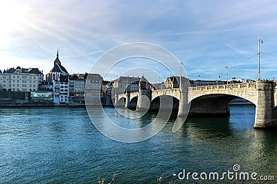 Basel, Mittlere Bridge on the Rhine Stock Photo