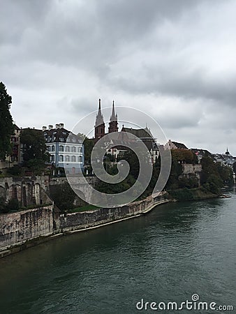 Basel Munster from the Rhine Stock Photo