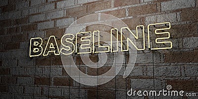 BASELINE - Glowing Neon Sign on stonework wall - 3D rendered royalty free stock illustration Cartoon Illustration