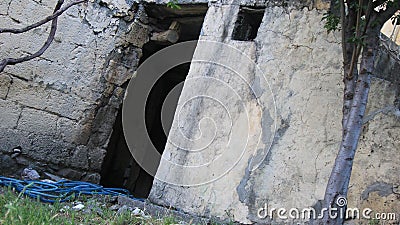 Basement door of historical old house. abandoned house Stock Photo