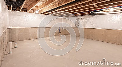 Basement has been insulated and waterproofed Stock Photo