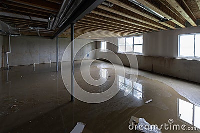 basement has flooded with water when sump pump failed Stock Photo