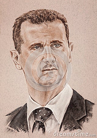 Bashar al Asad president of syrian arab republic. Hand drawn art Editorial Stock Photo